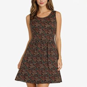 Okeysi Womens Paisley Sleeveless Fit and Flare Dress Red Green Large